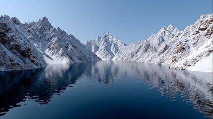 Serene SnowCapped Mountains  Glacial Lake. © moon_