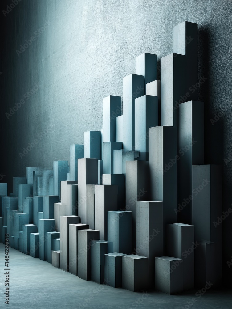 Poster economic bar chart reimagined as a fortress wall structure showcasing growth and resilience in a mod