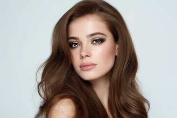 Naklejka premium Portrait of a beautiful woman with long hair and stunning makeup.