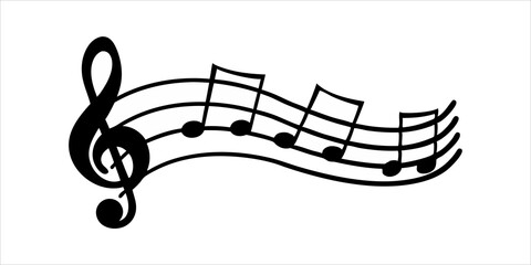 Elegant flowing musical notes and treble clef design simple black and white musical notation art