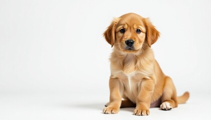 Golden retriever puppy against white backdrop, golden, cute, canidae