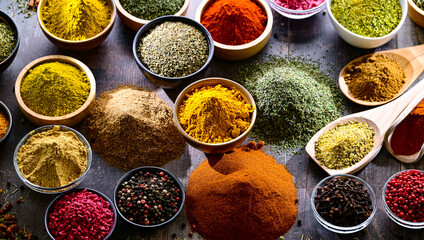 Composition with assortment of spices and herbs