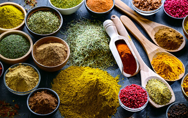 Plakat Composition with assortment of spices and herbs