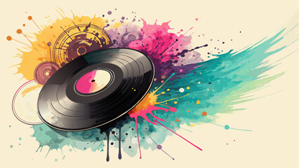 Obraz premium Playful Watercolor Stains Mockup – Dynamic Neon Splashes Resembling Scratched Vinyl with Copy Space 