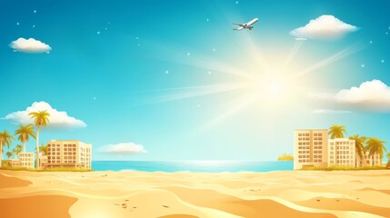 Obraz premium A beach scene with a plane flying in the sky