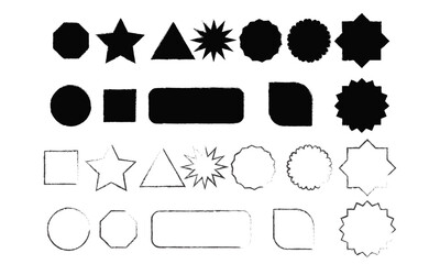 Set of basic grungy geomatric shapes. rough and messy shapes vector.