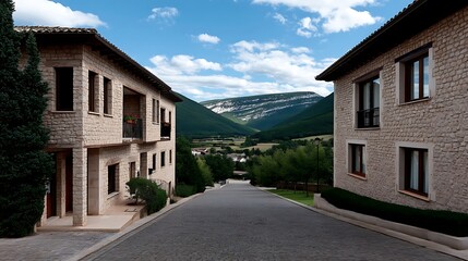 Spanish Village Vista Mountain View Cobblestone Street.