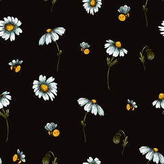 Whimsical Bees and White Flowers Seamless Pattern