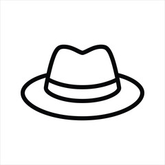 Fedora Hat Icon – Classic Wide Brim Outline Vector Illustration