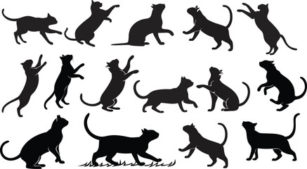 set of cats silhouettes black art