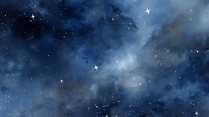 A painting of a starry night sky with a blue background