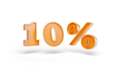 10 percent in three dimensions isolated on white background. 3D illustration.
