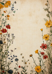 Wildflowers arranged beautifully against a textured background in natural light during springtime, generative ai
