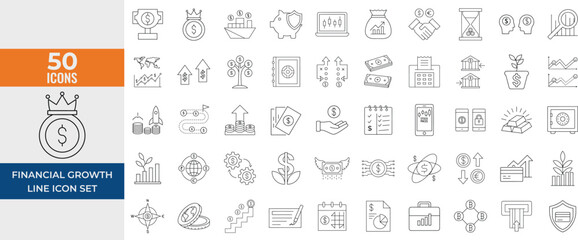 Wealth and Financial Growth Line Icon Set – Vector Outline Pictograms