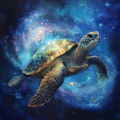 Obraz premium Cosmic turtle in deep space