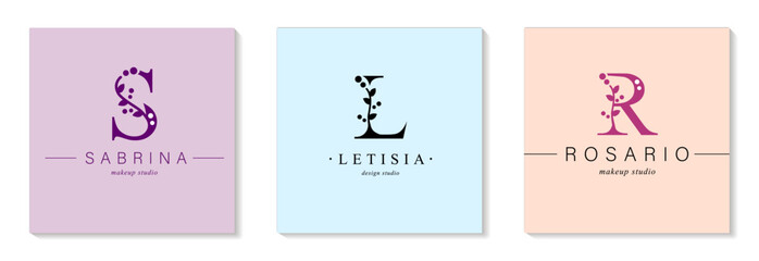 Logo S, capital letter L, R. Monogram of Botanical Minimalistic, Initial. with Organic Plant Elements. Vector design.