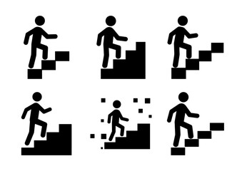 Set of Man Climbing Stairs Silhouette Vector for Success, Career Growth, Progress, Business Achievement