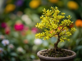 Miniature Ficus Bonsai Tree in Garden Setting
