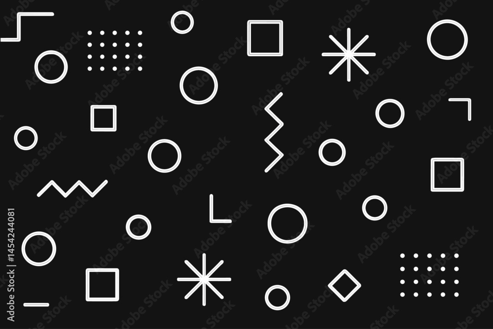 Poster abstract geometric shapes pattern with white lines on black background