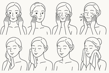 Woman Facial Skincare Routine Step by Step Illustration