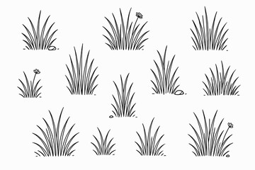 Hand Drawn Grass Tufts Collection Isolated on White Background