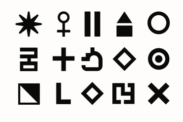 Fototapeta premium Abstract Black Geometric Shapes and Symbols on White Background