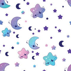 star1Cute seamless pattern with colorful crescent moon and stars