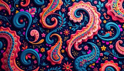 Fluid paisley design, continuous and infinitely repeatable , flowing, damask