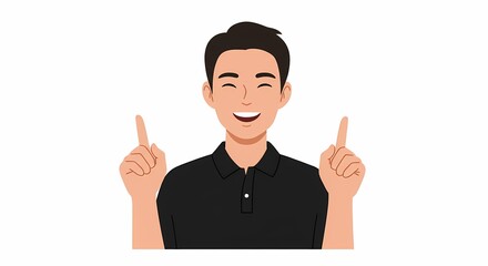 Enthusiastic illustration of a smiling man with an optimistic demeanor pointing upwards, perfect for presentations or positive announcements