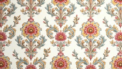 Fototapeta premium Subtle floral damask design, seamlessly repeating , intricate, leaves, arabesque