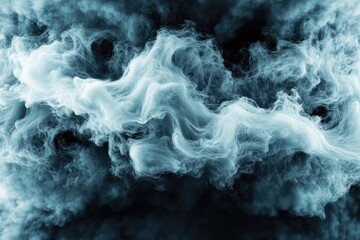 Ethereal, billowing, turquoise-toned clouds swirl in a dark, abstract expanse