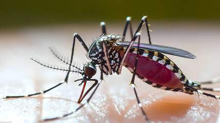Closeup Of Mosquito Feeding On Human Skin