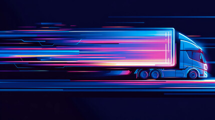 Obraz premium Concept: Futuristic transportation, moving logistics, design for print, card, poster: Luminous lines behind a modern transport
