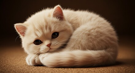 Adorable kitten curled up snugly