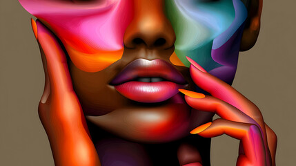 Colorful Abstract Portrait Of A Woman With Vibrant Makeup