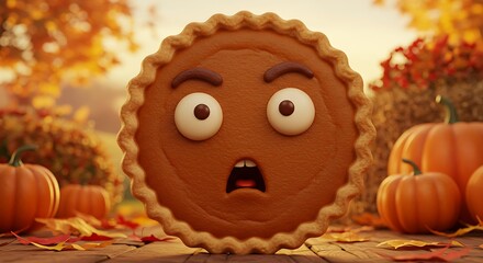 Animated pumpkin pie with comical surprise