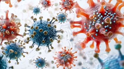 Digital illustration of the HIV virus infecting T cells scientifically detailed isolated on a white background overlay cut out on isolated transparent removed background