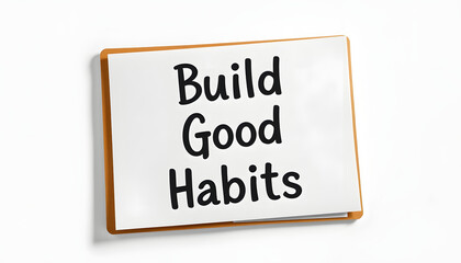 Build good habits symbol. a4 paper. text on white page on folder isolated with white highlights, png. White tone