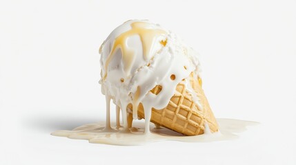 Fototapeta premium Melting Ice Cream Cone with Dripping Cream and Flavor Sauce