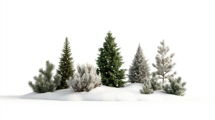 Lush Green and Frosted Trees on Snowy Ground in Winter Landscape