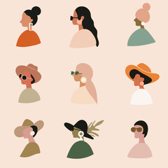 Collection of Stylish Women's Portraits in Flat Style