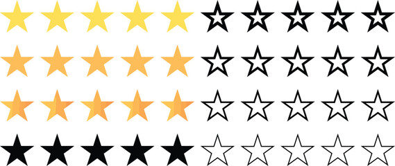 Variety of Star Icons in Different Color & Fill Styles