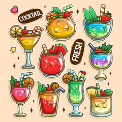 Hand draw cocktail collection set