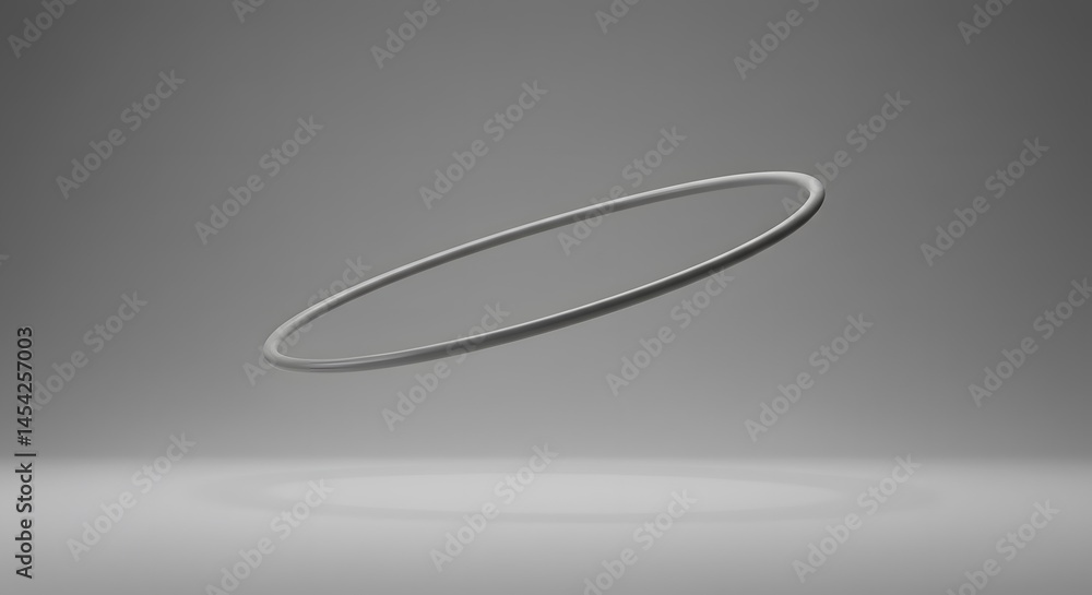 Poster abstract minimalist 3d render: a single floating ring in gray space