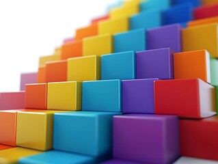 Fototapeta premium Colorful, stacked blocks ascend diagonally, presenting a vibrant and creative artistic design