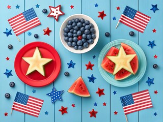 Fototapeta premium Patriotic fourth of july arrangement with fruit and american flag decorations