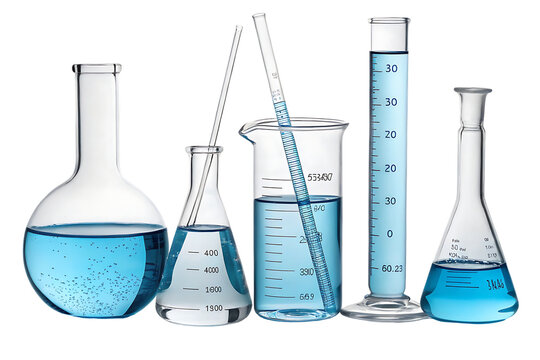 Laboratory Glassware with Blue Liquid for Science Experiment