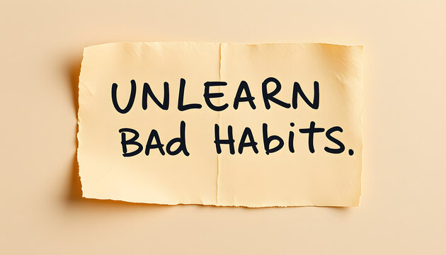 unlearn bad habits inspirational note - handwriting on a handmade paper in earth tones, personal development concept isolated with white highlights, png. White tone