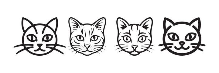 Black cat head vector set. Cat face silhouette. Vector illustration eps 10