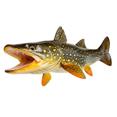 Isolated northern pike with open mouth on transparent background